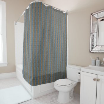 Blue Gray Tan Stripes Shower Curtain by karlajkitty at Zazzle