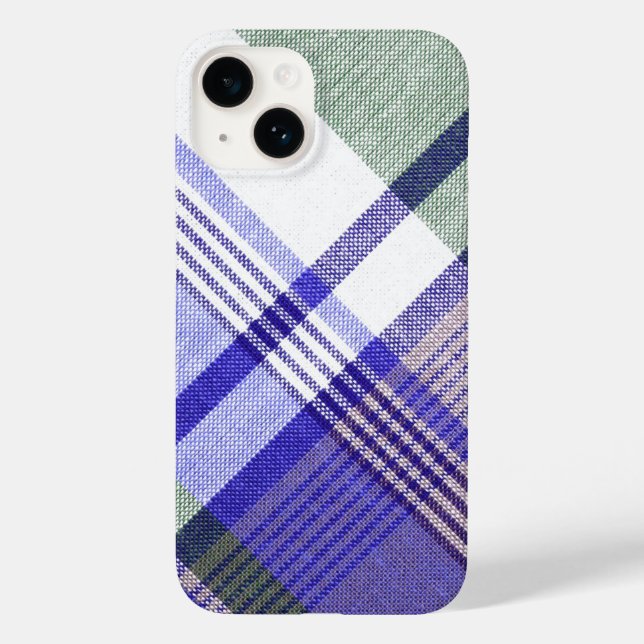 Blue Gray Tartan Plaid Fabric Case-Mate iPhone Case (Back)