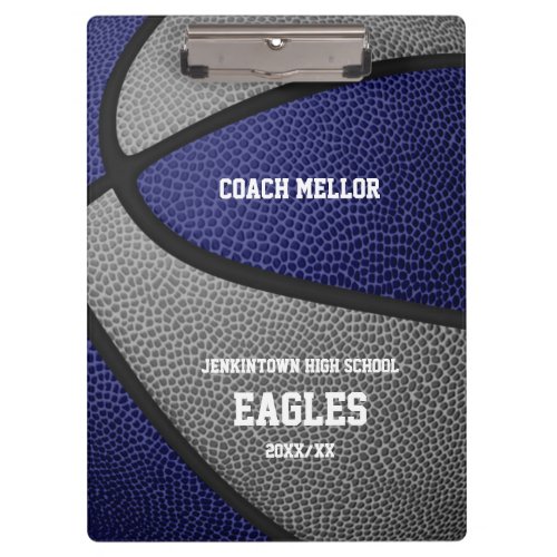 blue gray team colors basketball coach name clipboard