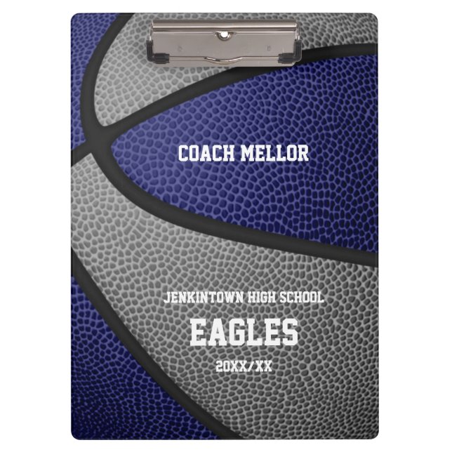 blue gray team colors basketball coach name clipboard (Front)