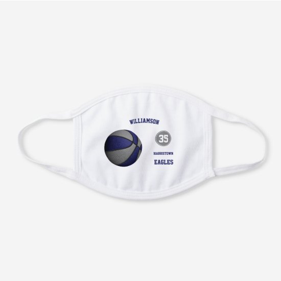 blue gray team colors basketball player name white cotton face mask
