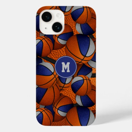Blue gray team colors basketball sports pattern Case_Mate iPhone 14 case
