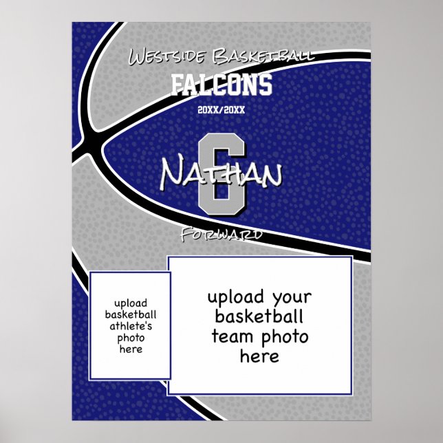 blue gray team colors basketball team photo poster (Front)