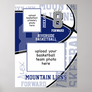 blue gray team colors basketball team photo poster