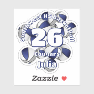 blue gray team colors basketballs kids name sticker