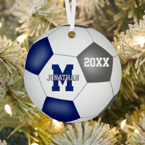blue gray team colors boys girls soccer keepsake metal ornament