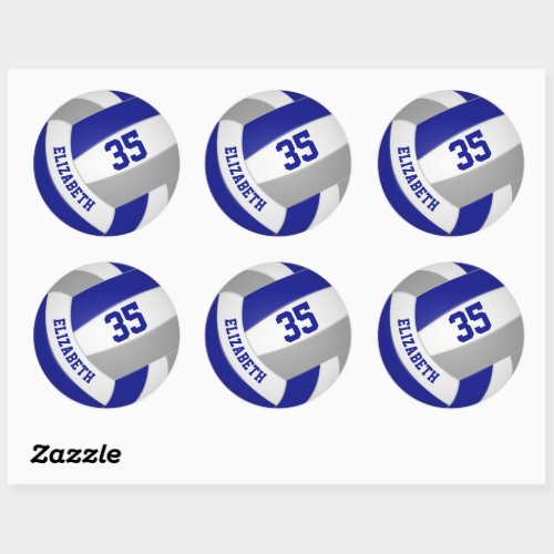 blue gray team colors boys girls volleyball classic round sticker