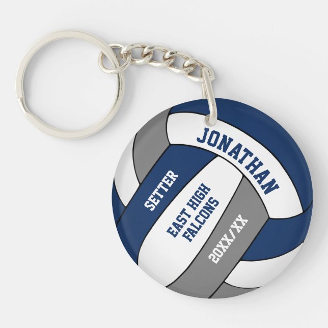 blue gray team colors custom boys volleyball keychain (Front)