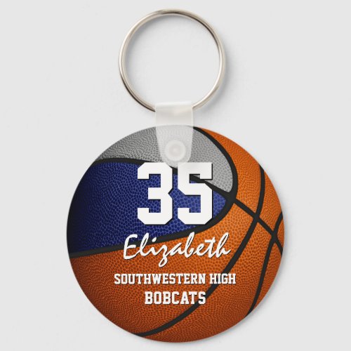 Blue gray team colors girls boys basketball keychain