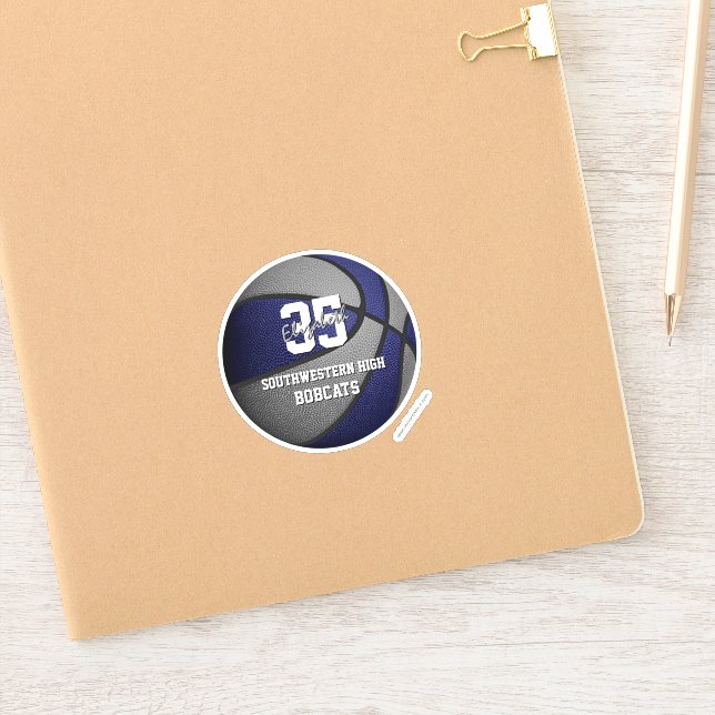 blue gray team colors girls boys basketball sticker (Notebook)