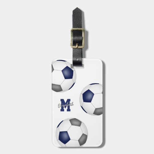 blue gray team colors girls boys soccer luggage tag