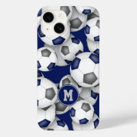Blue gray team colors girls soccer balls pattern