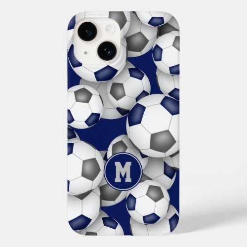 Blue gray team colors girls soccer balls pattern Case_Mate iPhone 14 case
