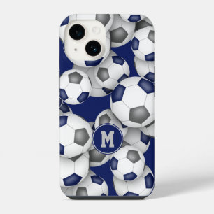 Blue gray team colors girls soccer balls pattern iPhone 14 case