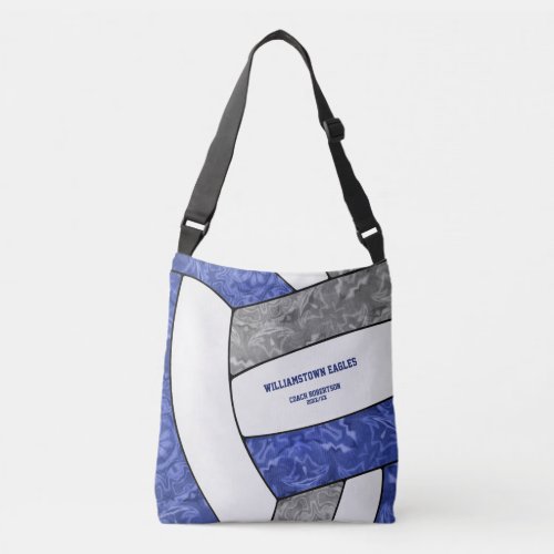 blue gray team colors girls volleyball coach crossbody bag