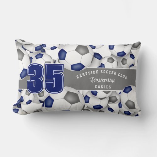 blue gray soccer balls lumbar pillow