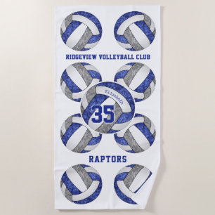 blue gray team colors name girly volleyballs beach towel