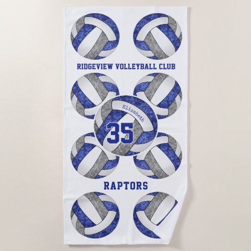 blue gray team colors name girly volleyballs  beach towel