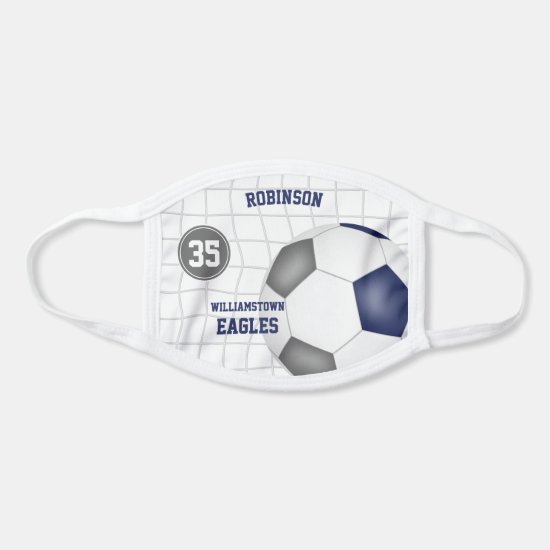 blue gray team colors name jersey number soccer face mask