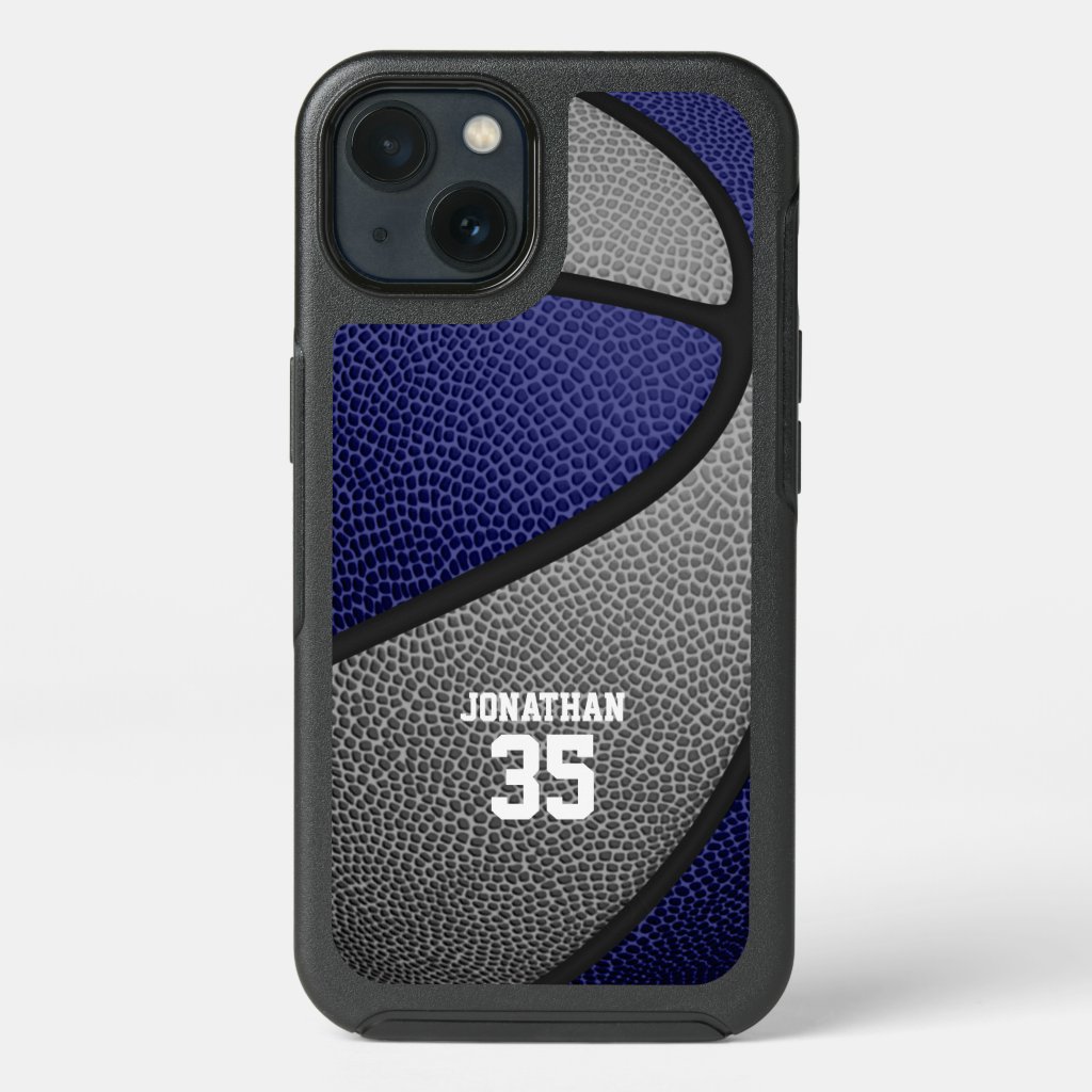 blue gray team colors personalized basketball iphone case