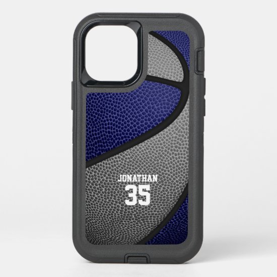 blue gray team colors personalized basketball OtterBox defender iPhone 12 pro case
