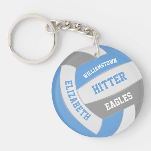 blue gray team colors personalized volleyball keychain