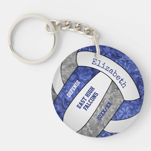 blue gray team colors personalized volleyball keychain