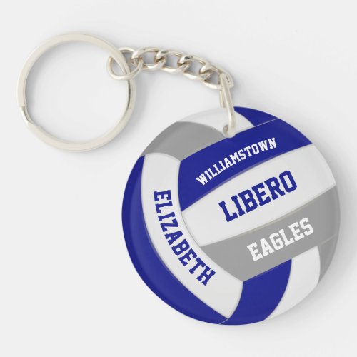 blue gray team colors personalized volleyball keychain