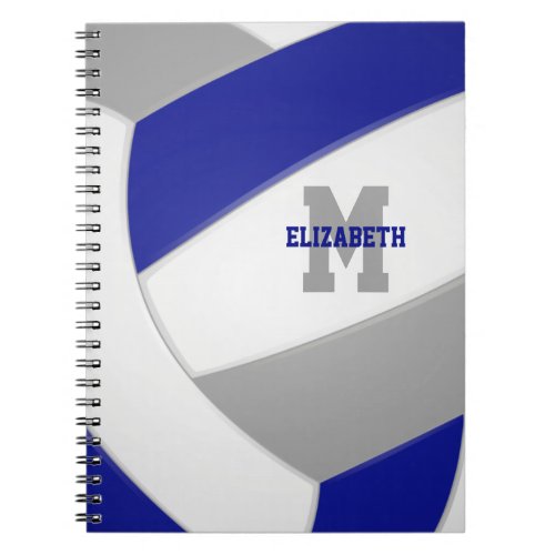 blue gray team colors personalized volleyball notebook