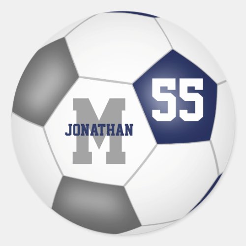 blue gray team colors soccer ball personalized classic round sticker
