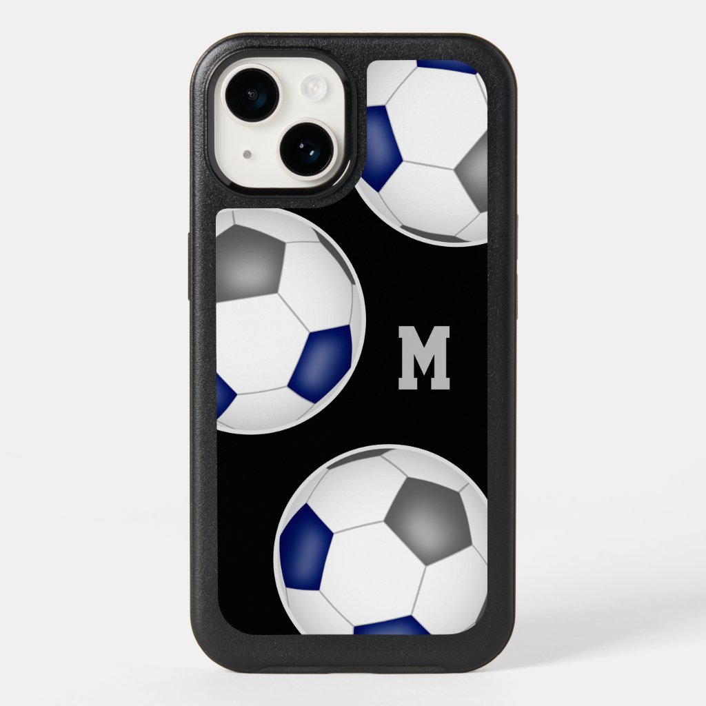 blue gray team colors soccer balls monogrammed iPhone case