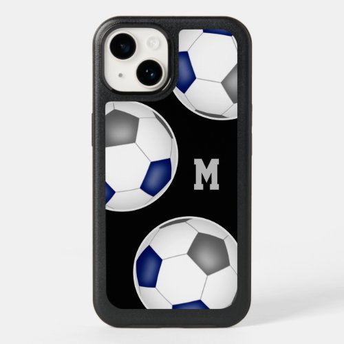 blue gray team colors soccer balls monogrammed OtterBox iPhone 14 case