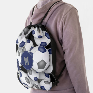 blue gray team colors soccer balls pattern drawstring bag