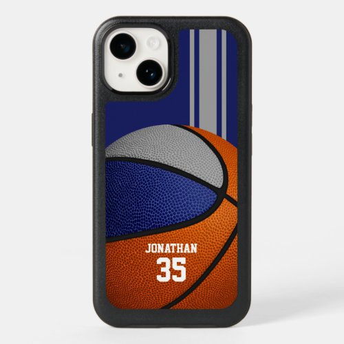 blue gray team colors varsity stripes basketball OtterBox iPhone 14 case