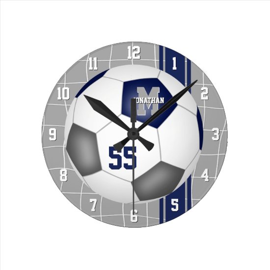 blue gray team colors varsity stripes soccer round clock