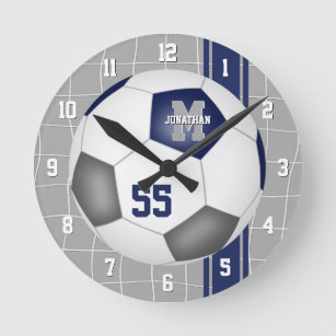 blue gray team colors varsity stripes soccer round clock