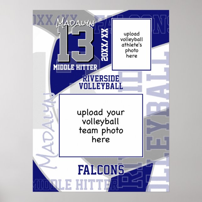 blue gray team colors volleyball team photo poster (Front)