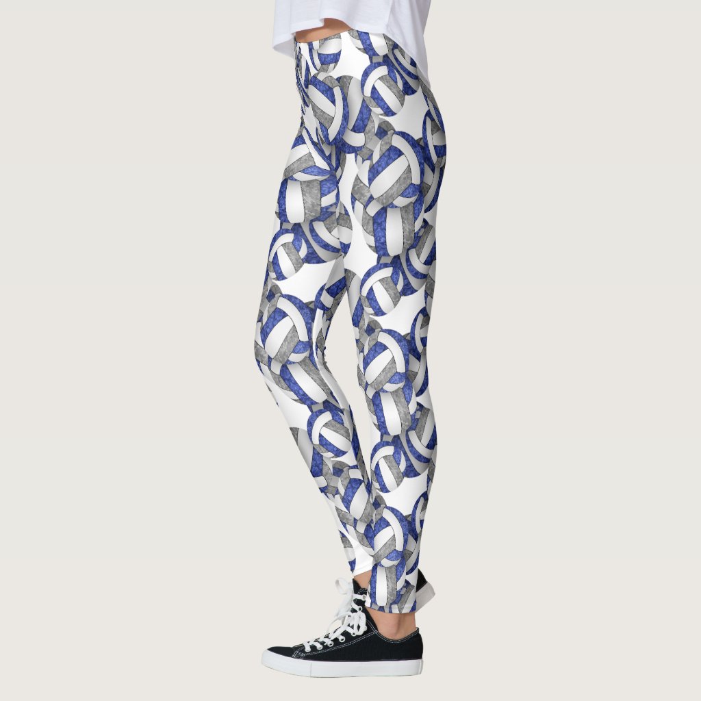 blue gray team colors volleyballs pattern leggings
