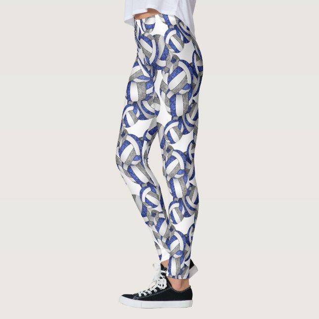 blue gray team colors volleyballs pattern leggings (Left)
