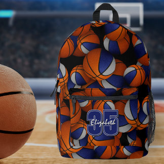 Blue gray team sports basketballs pattern printed backpack