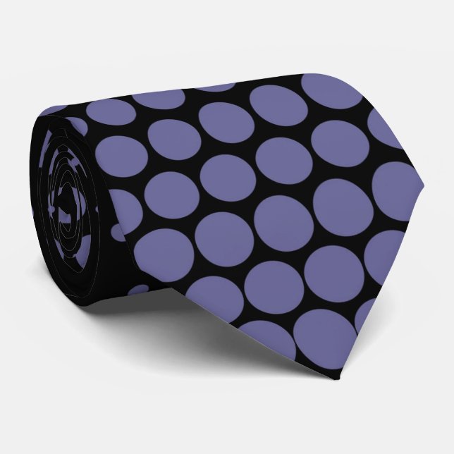Blue-gray Techno Dots Modern Black Tie (Rolled)