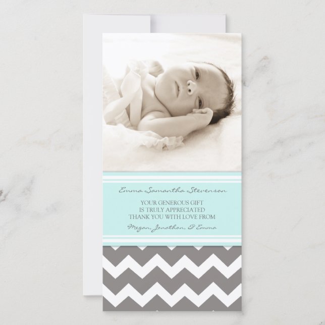 Blue Gray Thank You Baby Shower Photo Cards (Front)