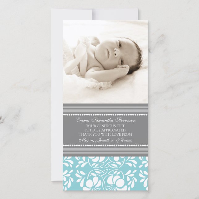 Blue Gray Thank You Baby Shower Photo Cards (Front)