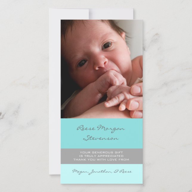 Blue Gray Thank You Baby Shower Photo Cards (Front)