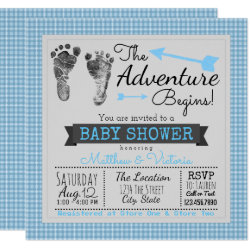 Blue Gray The Adventure Begins Boy Baby Shower Card