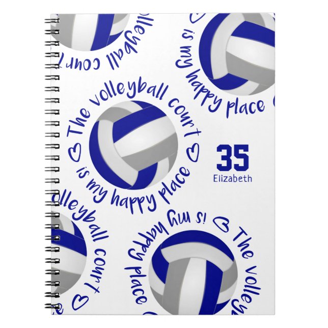 blue gray The volleyball court is my happy place Notebook (Front)