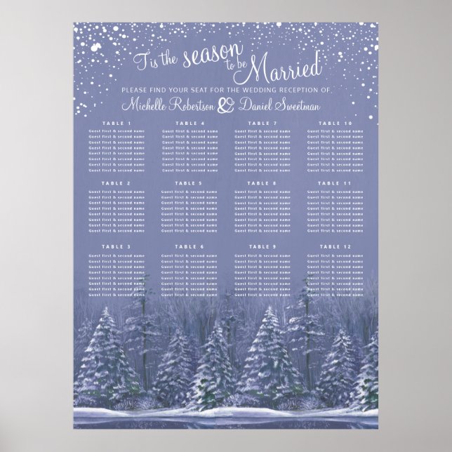 Blue gray trees 12 table wedding seating chart (Front)