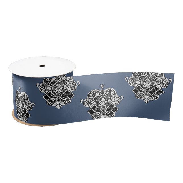Blue Gray Victorian Ornamental Design  Satin Ribbon (Spool)