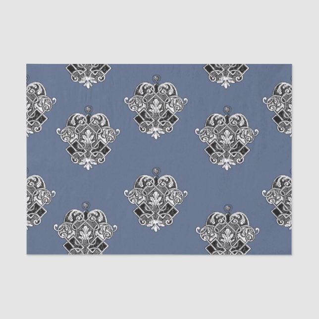 Blue Gray Victorian Ornamental Design Tissue Paper (Front)