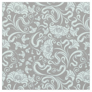 Blue Gray Vintage Floral Pattern Fabric